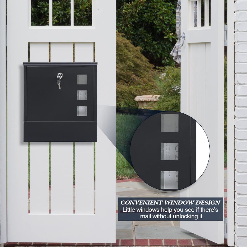 KYODOLED Locking Mailbox Wall Mount, Locked Mail Boxes, Mailbox with Key Lock for Outside, Large Capacity Drop Box for Newspapers, 13 x 3.4 x 11.8 Inch, Black - Image 4